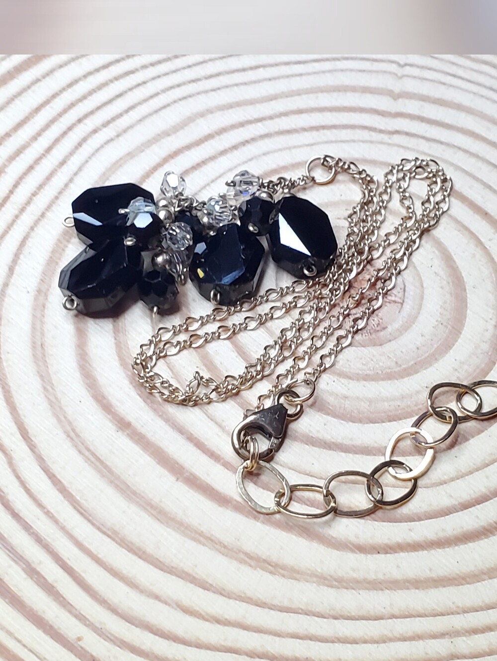 Vtg. 14k Gold Filled Black Crystal Drop Necklace